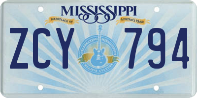 MS license plate ZCY794