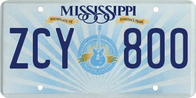 MS license plate ZCY800