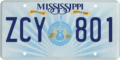 MS license plate ZCY801