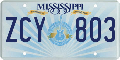 MS license plate ZCY803