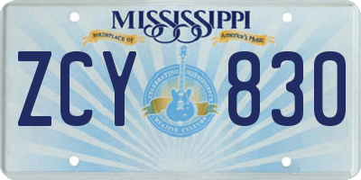 MS license plate ZCY830