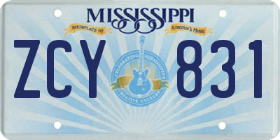 MS license plate ZCY831