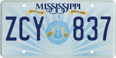 MS license plate ZCY837
