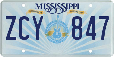 MS license plate ZCY847