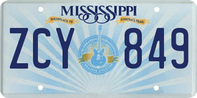 MS license plate ZCY849