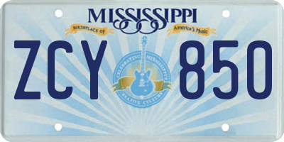 MS license plate ZCY850