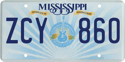 MS license plate ZCY860