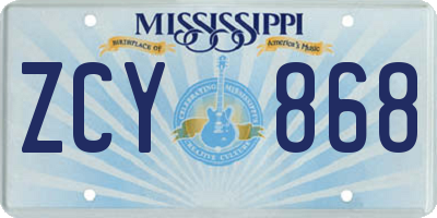 MS license plate ZCY868