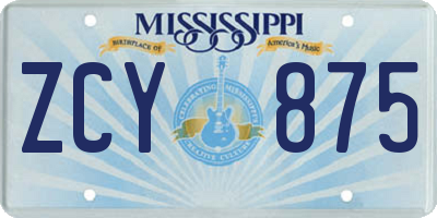 MS license plate ZCY875