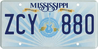 MS license plate ZCY880