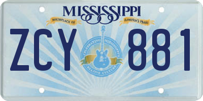 MS license plate ZCY881