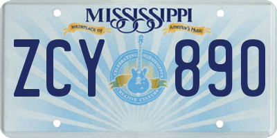 MS license plate ZCY890