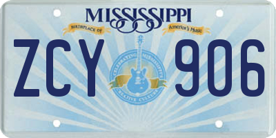 MS license plate ZCY906