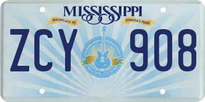 MS license plate ZCY908