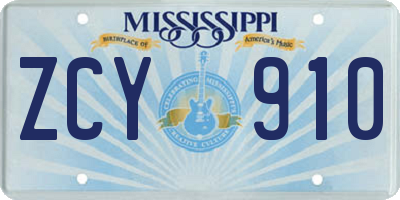 MS license plate ZCY910