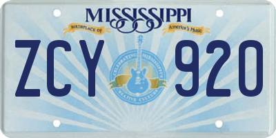 MS license plate ZCY920