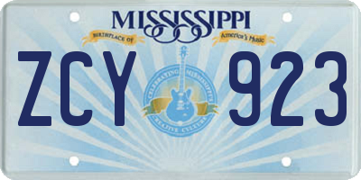 MS license plate ZCY923