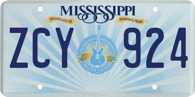 MS license plate ZCY924