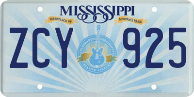 MS license plate ZCY925
