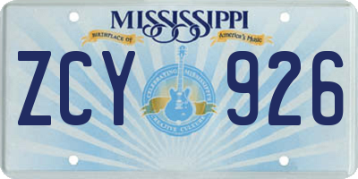 MS license plate ZCY926