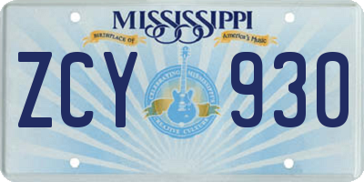 MS license plate ZCY930