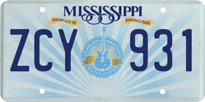 MS license plate ZCY931