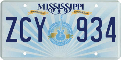 MS license plate ZCY934