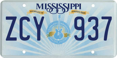 MS license plate ZCY937