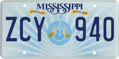MS license plate ZCY940