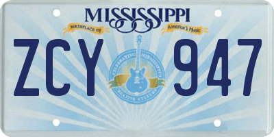 MS license plate ZCY947