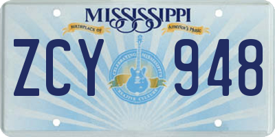 MS license plate ZCY948
