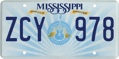 MS license plate ZCY978