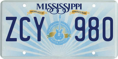 MS license plate ZCY980