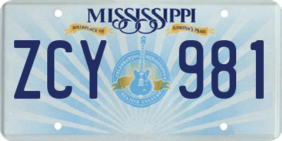 MS license plate ZCY981