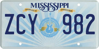 MS license plate ZCY982