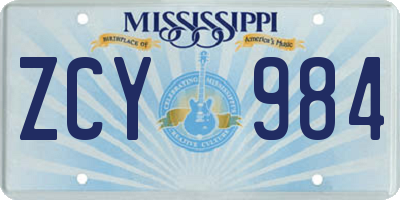 MS license plate ZCY984