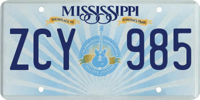 MS license plate ZCY985