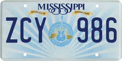 MS license plate ZCY986