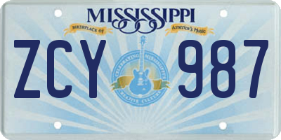 MS license plate ZCY987