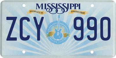 MS license plate ZCY990