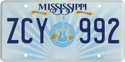 MS license plate ZCY992