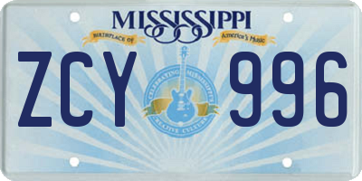 MS license plate ZCY996