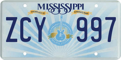 MS license plate ZCY997