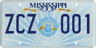 MS license plate ZCZ001