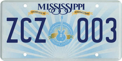 MS license plate ZCZ003