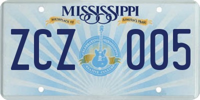 MS license plate ZCZ005