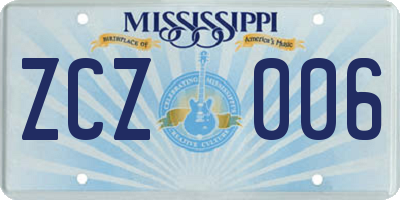 MS license plate ZCZ006
