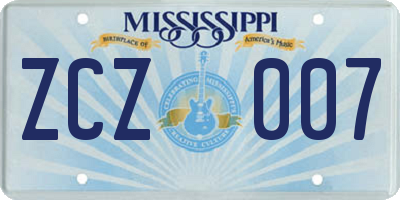 MS license plate ZCZ007