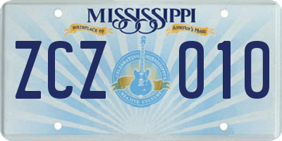 MS license plate ZCZ010