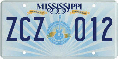MS license plate ZCZ012